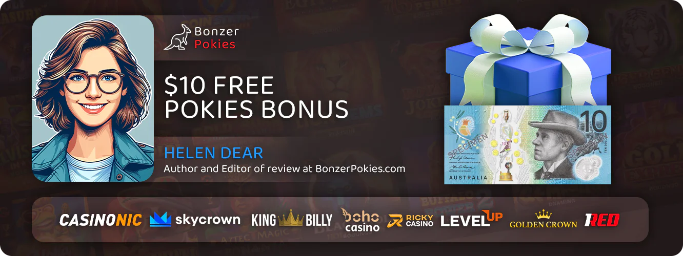 Article about 10 AUD no deposit bonuses on pokies sites