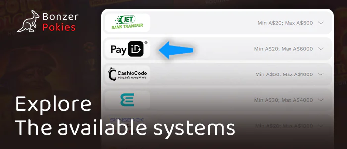 Select PayID payment method in pokies site