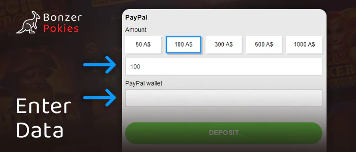 Enter the data for top-up via PayPal