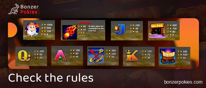 Check out the rules of online pokie Where's the Gold