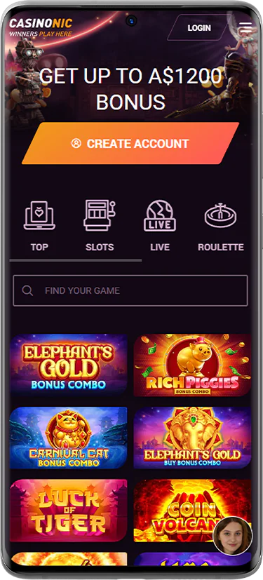 Casinonic online lobby screen