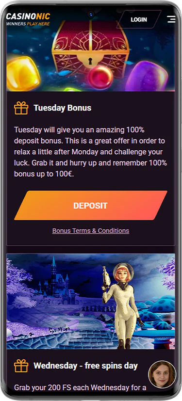 Screen of bonuses for Casinonic players