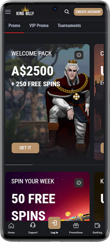 Screenshot of the Promotion offers section at King Billy Casino