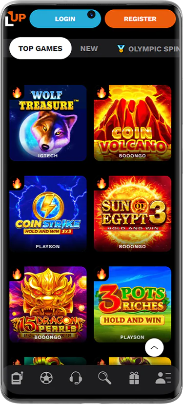 Screenshot of the pokies section at Level Up Casino