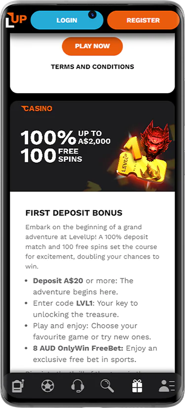 Bonus section for Australian Level Up players - screenshot