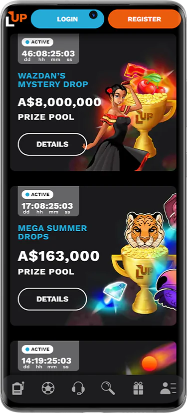 Tournaments with prize pool at Level Up Casino - screenshot