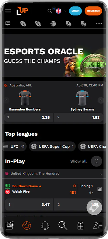 Sports betting section at Level Up Casino - screenshot