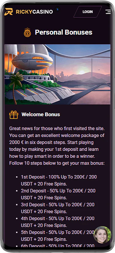 Screenshot of the bonus section for Australians at Ricky Casino