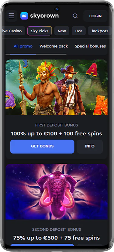 Screenshot of current bonuses for Skycrown Casino players