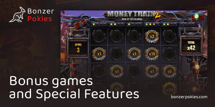 What are the bonus features in Money Train 2 pokie