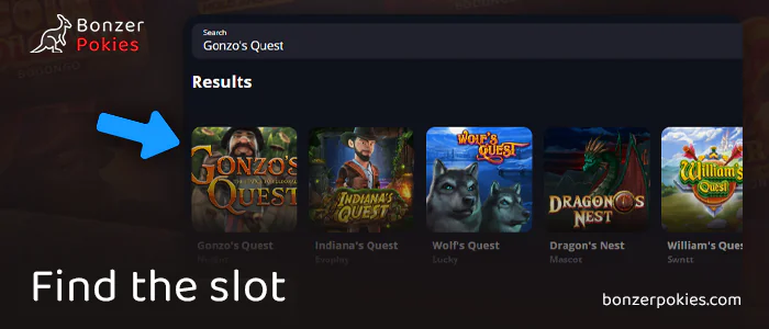 Find Gonzo's Quest slot in the casino lobby