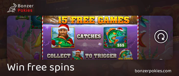 Catch 3 scatters and activate free spins in Big Catch Bass Fishing Christmas