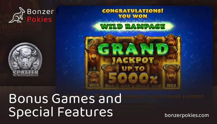 About the bonus features in Sizzling Kingdom Bison online pokie