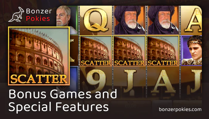 Collect three scatter symbols for free spins in Gladiator pokie
