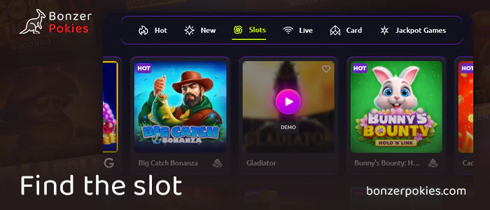 Find Gladiator pokie in the online casino lobby