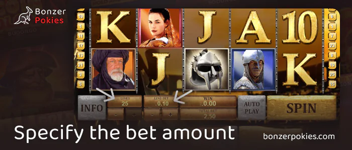 Set the amount per spin in the online pokie Gladiator