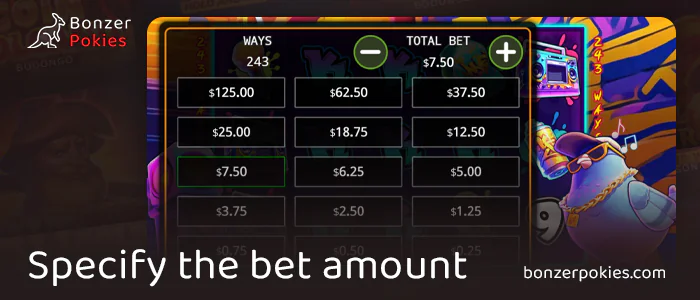 Choose your bet amount in Hip Hop Pigeon pokie