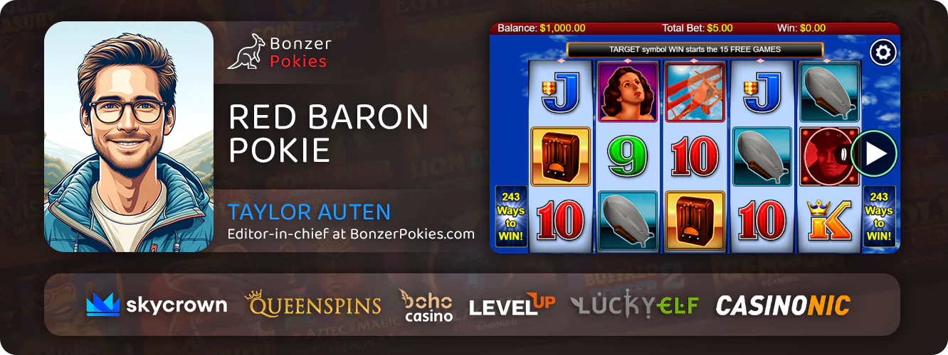 Read the review of Red Baron online pokie by Aristocrat