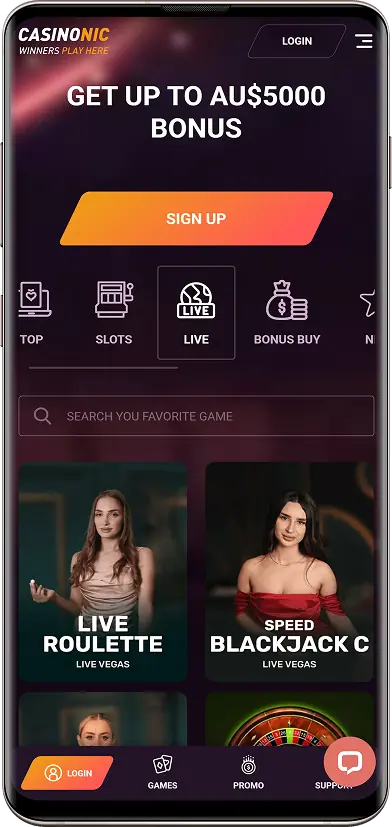 Live casino screenshot at Casinonic Casino