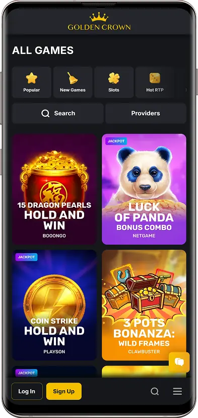 A screenshot of the Golden Crown Casino lobby