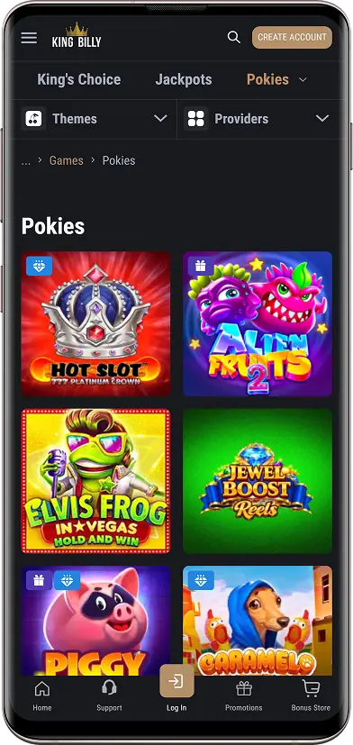 Screenshot of pokies at King Billy Casino